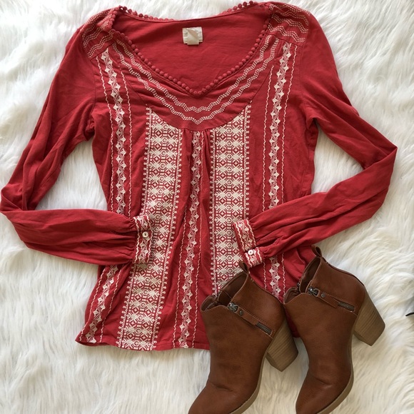 Lucky Brand Tops - Lucky Brand | Coral Embroidered Top